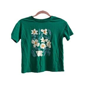 Hanna Andersson Boxy Drop Shoulder Graphic Tee Flower Market Green Kids Size 8